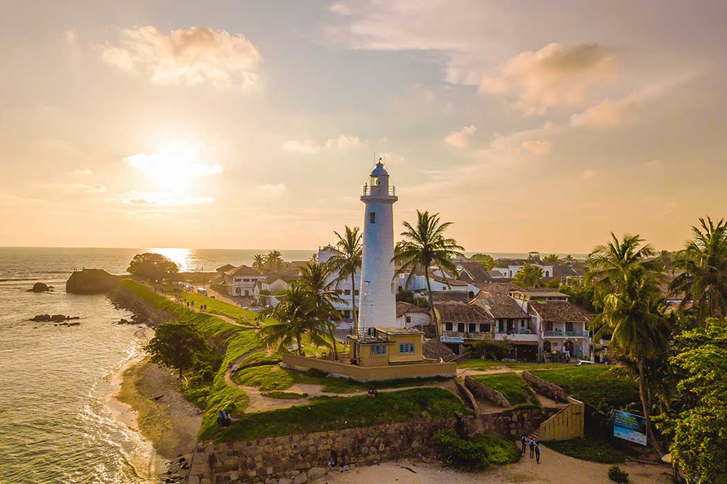 Galle Fort lighthouse and old fort walls in southern Sri Lanka